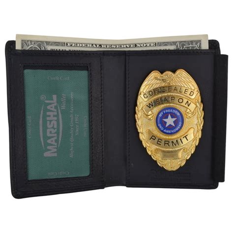 Police Id Badge Holder Shield Badge Bifold New Black Genuine Leather