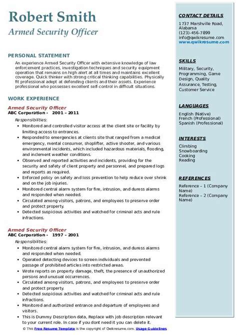 Deming chen cv writing a great security officer resume is an important step in your job search journey. Armed Security Officer Resume Samples | QwikResume