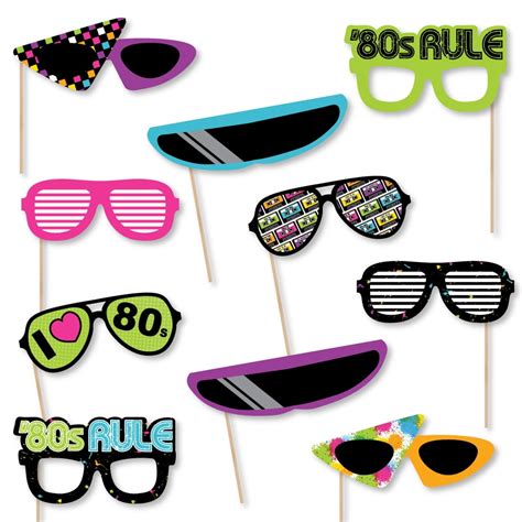 80 s retro glasses paper card stock totally 1980s party photo booth props kit 10 count