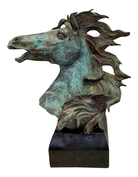 Vintage Bronze Horsehead Bust Sculpture With Natural Verdigris Chairish
