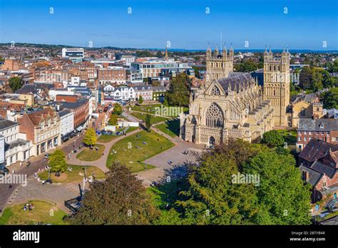 Aerial View Over Exeter City Centre And Exeter Cathedral Exeter Devon
