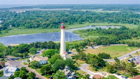 Cape May Lighthouse By Lighthouse Pond New Jersey Aerial Stock Photo
