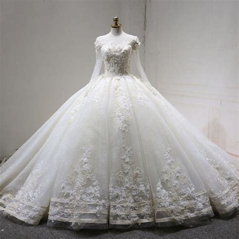 Vintage Wedding Dresses 2019 With Full Sleeves 3d Flower Lace Beaded