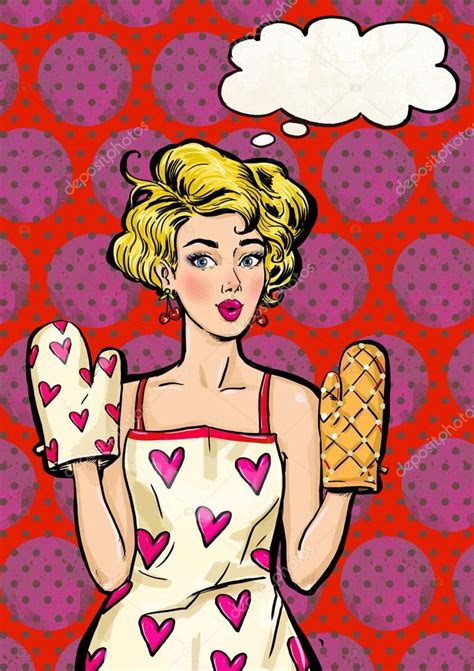 Pop Art Girl In Apron And Oven Mitts With The Speech