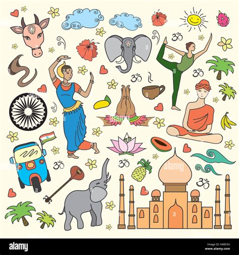Set Of India Cartoon Icons Vector Illustration Stock Vector Image