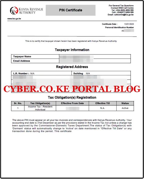 How To Get Kra Pin Number Certificate Using Kra Portal