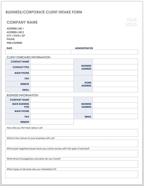 Customer Intake Form Template For Your Needs