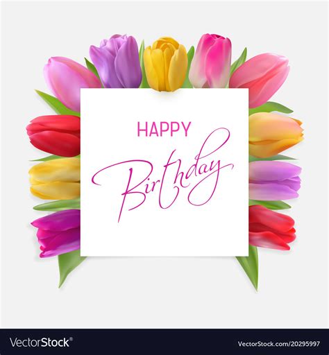 Happy Birthday Card With Red Tulips Royalty Free Vector