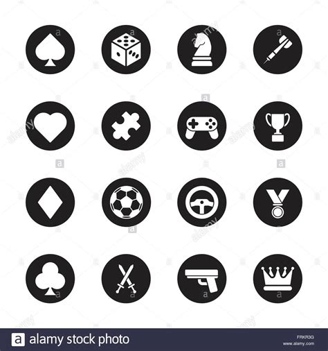 Eps10 Black Flat Game Icon Set On Circle For Web Ui Infographic And
