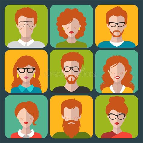 Set People Icons Flat Style Faces Stock Illustrations 1126 Set