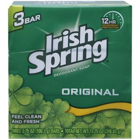 Irish Spring Deodorant Bar Soap Original 375 Oz Bars 3 Ea Pack Of