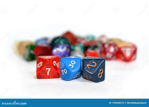 Colorful Role Playing Dice Isolated On White Background Stock Photo