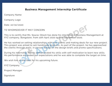 Internship Certificate Format Sample And How To Write An Internship