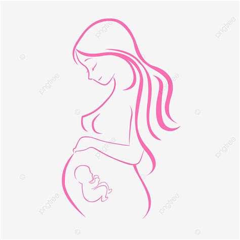Pregnant Woman Silhouette Transparent Background Red Line Style