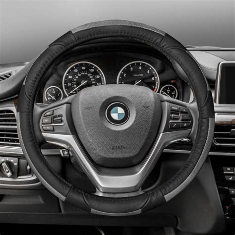 Fh Group Gray Black Deluxe Full Grain Authentic Leather Steering Wheel