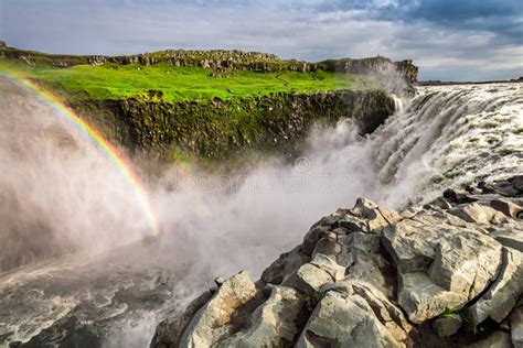 The Biggest Waterfall Dettifoss In Europe In Summer Iceland Stock