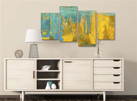 Mustard Yellow And Teal Turquoise Abstract Dining Room
