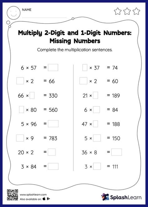 Multiply 2 Digit By 1 Digit Numbers Worksheets For 4th Graders Online