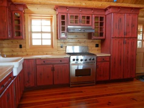Permalink To Brilliant Rustic Red Kitchen Cabinets Photograph Red