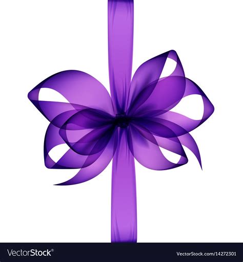 Purple Bow And Ribbon Top View On White Background
