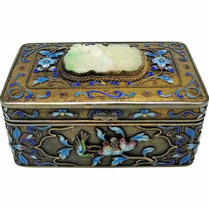 Jewelry Box Antique Chinese Jade Silver Enamel