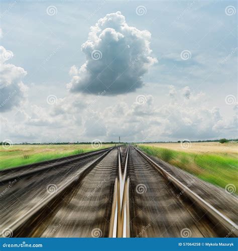 Railroad To Horizon In Dramatic Clouds Stock Photo Image Of Cloud