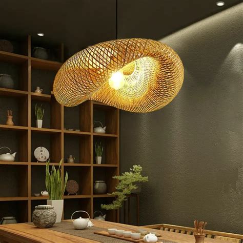 VINTAGE HANGING BAMBOO Wicker Rattan Pendant Light Fixture Ceiling Lamp
