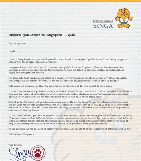 This step is taken by the employee to achieve goals, whether switching companies or for pursuing education abroad. Letter Of Resignation Singapore - Sample Resignation Letter