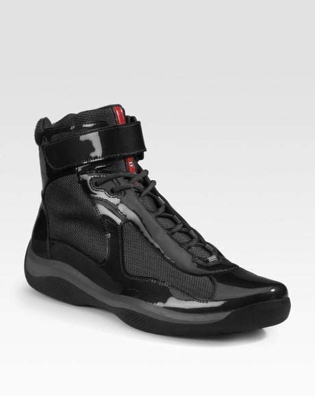 Prada High Top Patent Sneakers In Black For Men Lyst