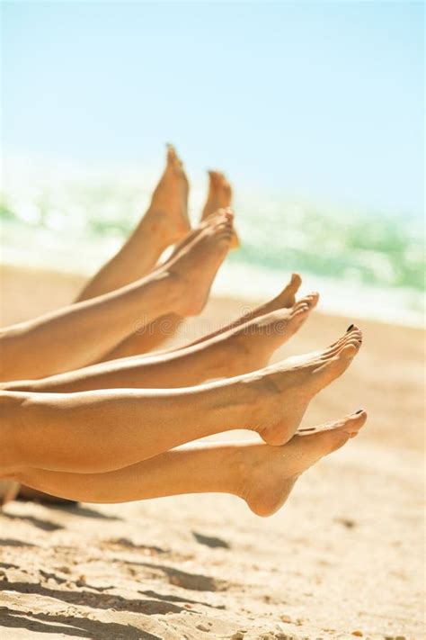 Several Girls In Bikini Lying On Sandy Beach Stock Image Image Of Line Girl 25730807