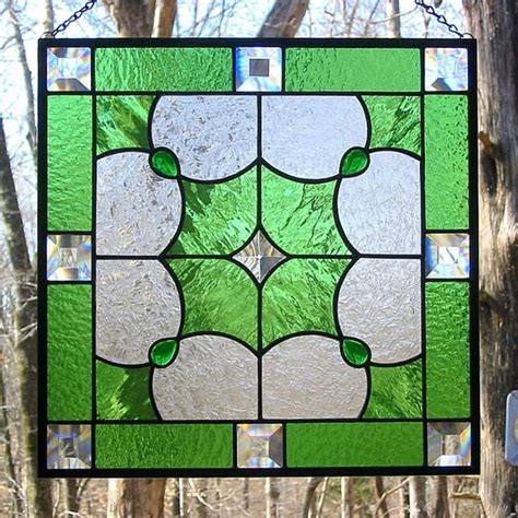 Lime Green Beveled Geometric Stained Glass By Livingglassart