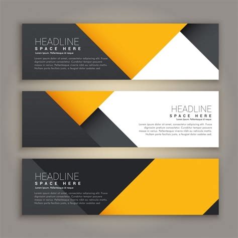 Three Yellow And Black Geometric Banners Vector Free Download