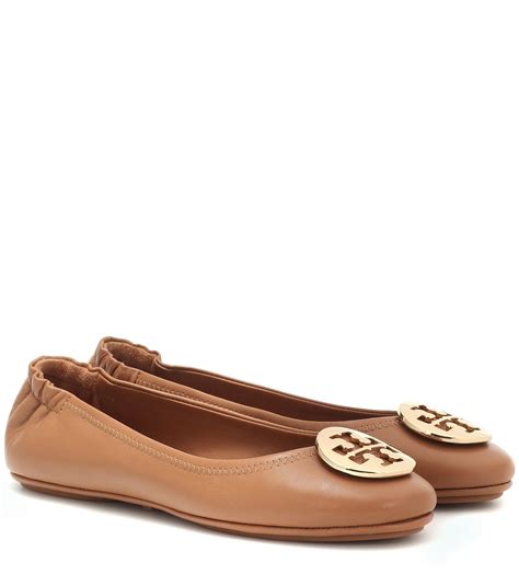 Tory Burch Minnie Travel Leather Ballet Flats In Brown Lyst