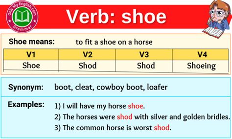 Shoe Verb Forms Past Tense Past Participle And V1v2v3