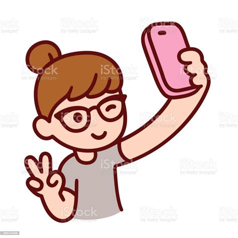 Cute Hipster Girl Takes Selfie Stock Illustration Download Image Now