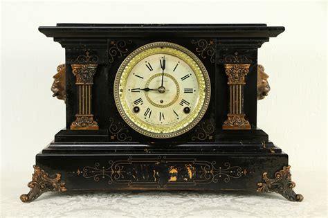 Victorian Antique Mantel Clock Marble Grain Paint And Lions Seth Thomas