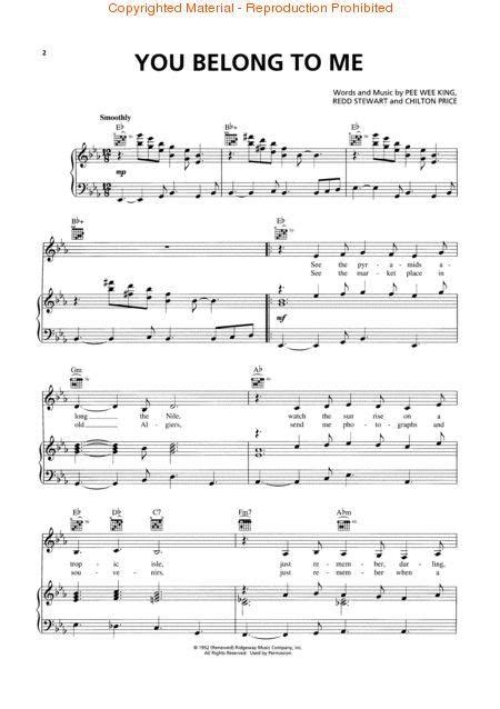 You Belong To Me By Sheet Music For Pianovocalguitar Buy Print