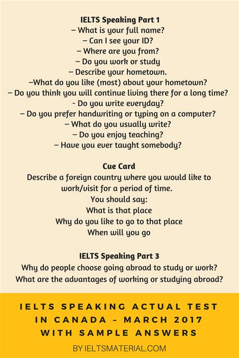 Ielts Speaking Actual Test In Canada March 2017 With Sample Answers