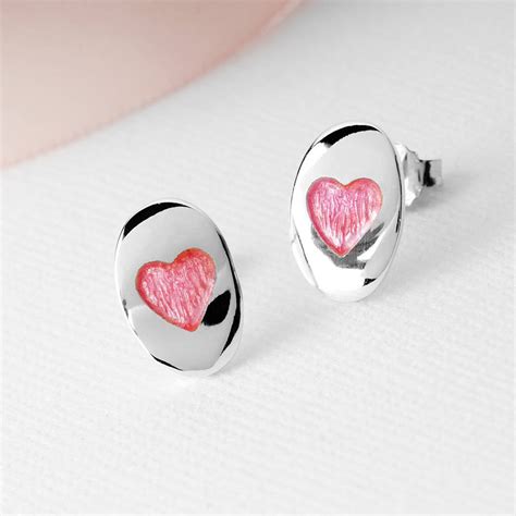 Enamel Heart Sterling Silver Stud Earrings By Grace And Valour