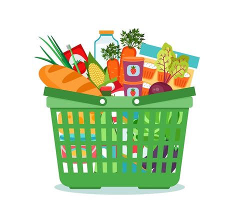 Free Vector Shopping Basket With Food Vector Illustration Cart With