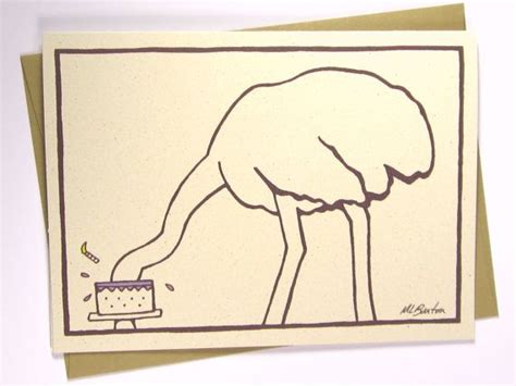 Ostrich With Head In Cake Funny Birthday Card Belated Birthday Card