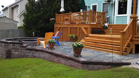 Custom Built Wood Deck And Stone Patio Deckpatio Pinterest Stone