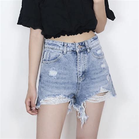 Fashion Summer Denim Womens Shorts Sexy Butt Ripped Jeans Shorts Fringe High Waisted Shorts For