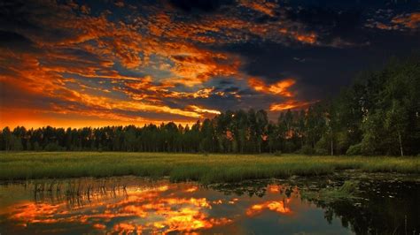 🥇 Sunset Clouds Landscapes Nature Forest Lakes Night Sky Wallpaper 2648