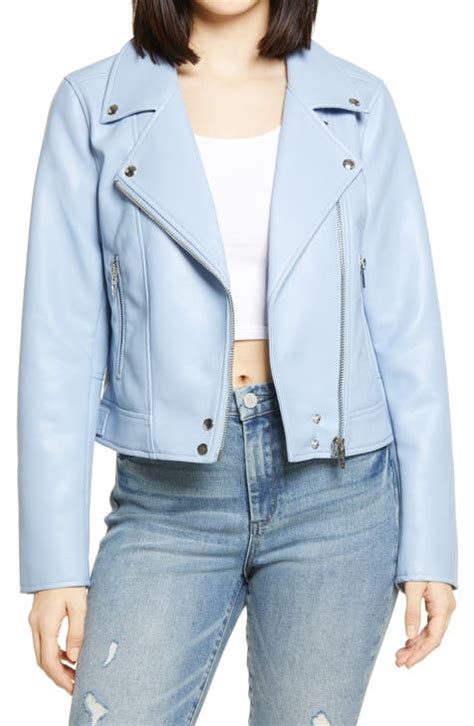 Womens Blue Leather And Faux Leather Jackets Nordstrom