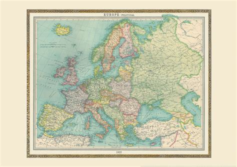 Large Vintage Political Europe Map 1922 Rolled Canvas No Frame