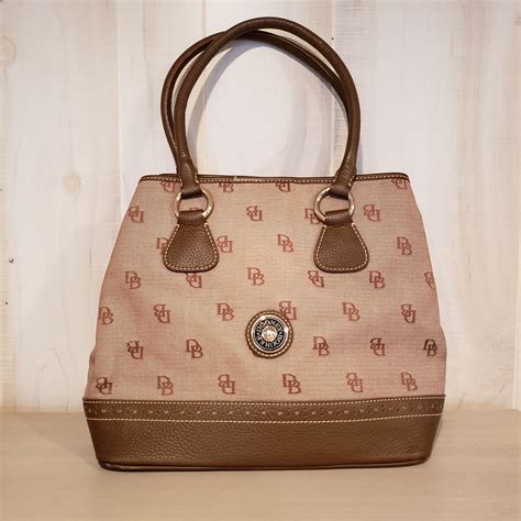 Dooney And Bourke Large Shopper Bag Beige Canvas Brown Leather