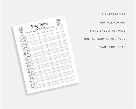 Play Nine Score Sheet Golf Card Game Score Sheet Play 9 Etsy Uk