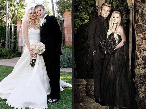 A La Derecha Avril Lavigne En Su Boda Con Deryck Whibley En El 2006 Luce Un Vestido De Vera