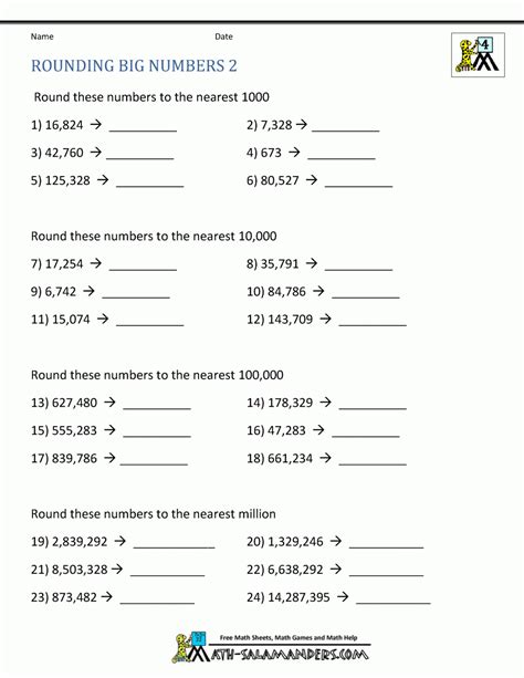 Rounding Numbers Worksheets For 4th Grade